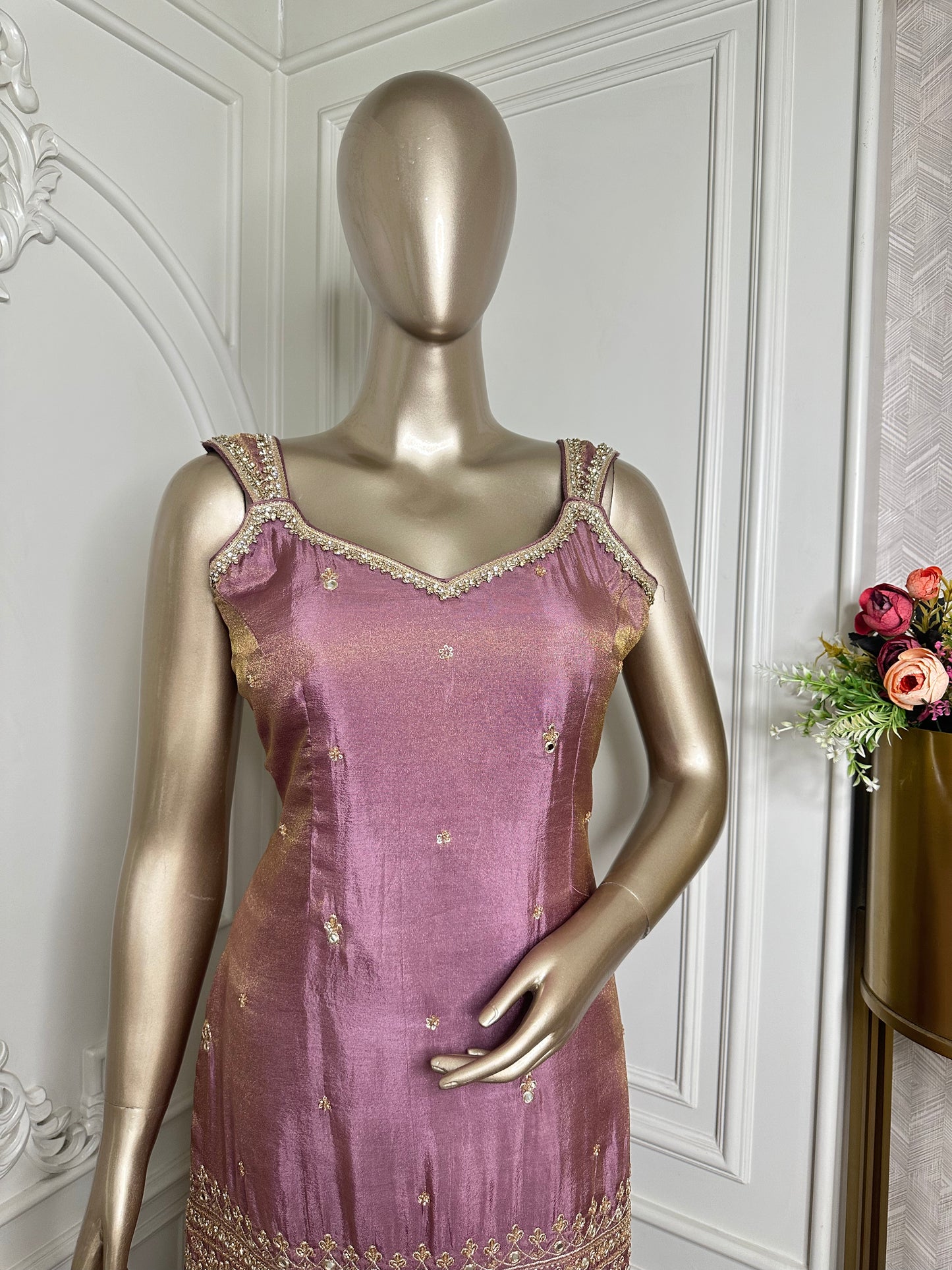 Mauve Embroidered Sharara Set