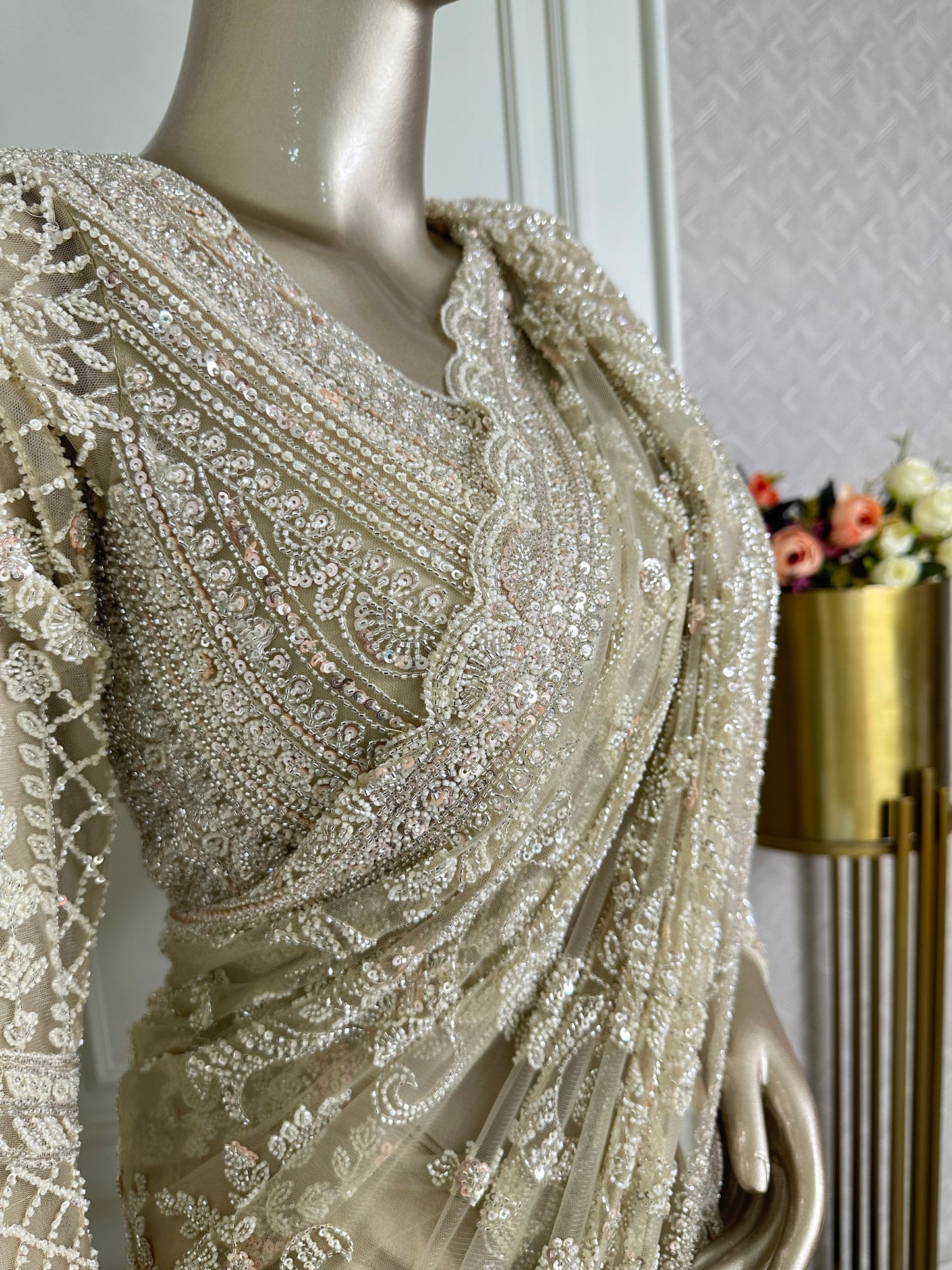 Ivory Embroidered Designer Saree