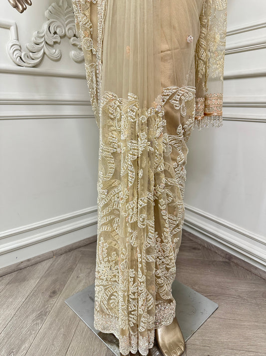 Ivory Embroidered Designer Saree