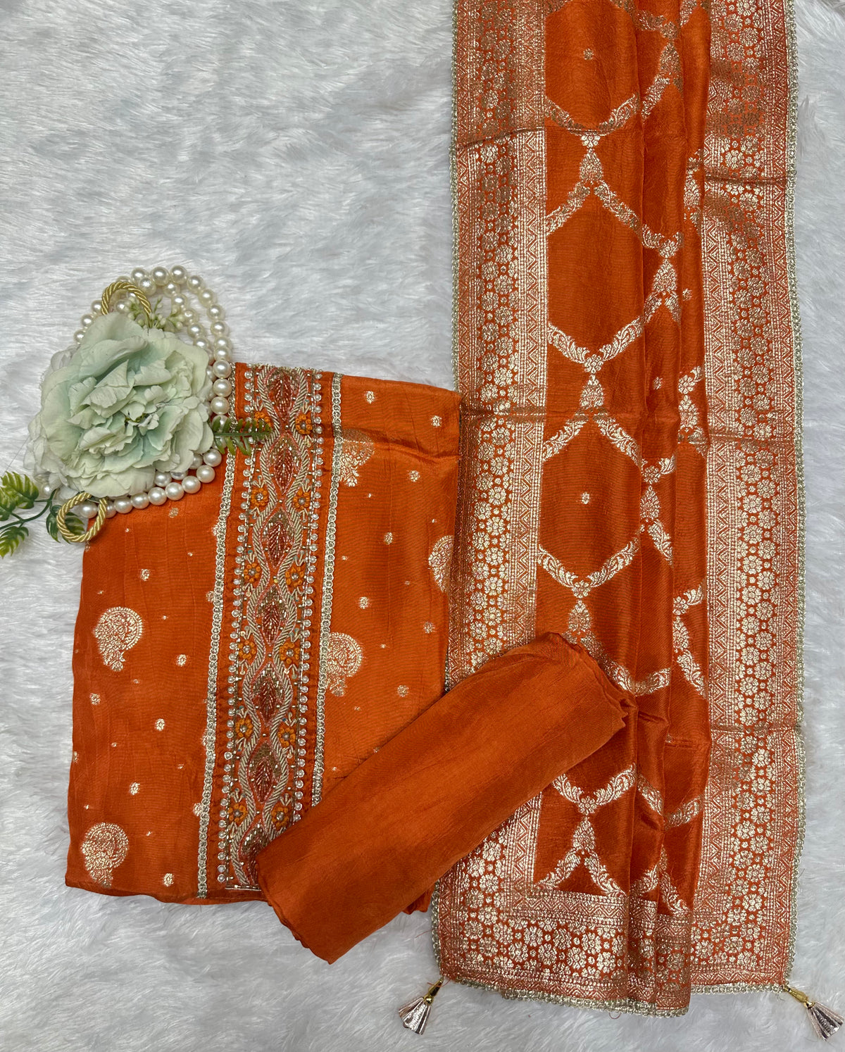 Golden Beige Embroidered Designer Party Suit Set - additional view 2