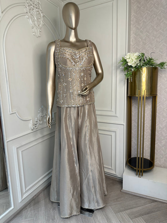 Champagne Embellished Sharara Set
