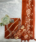Rust Floral Printed Saree with Embroidered Blouse