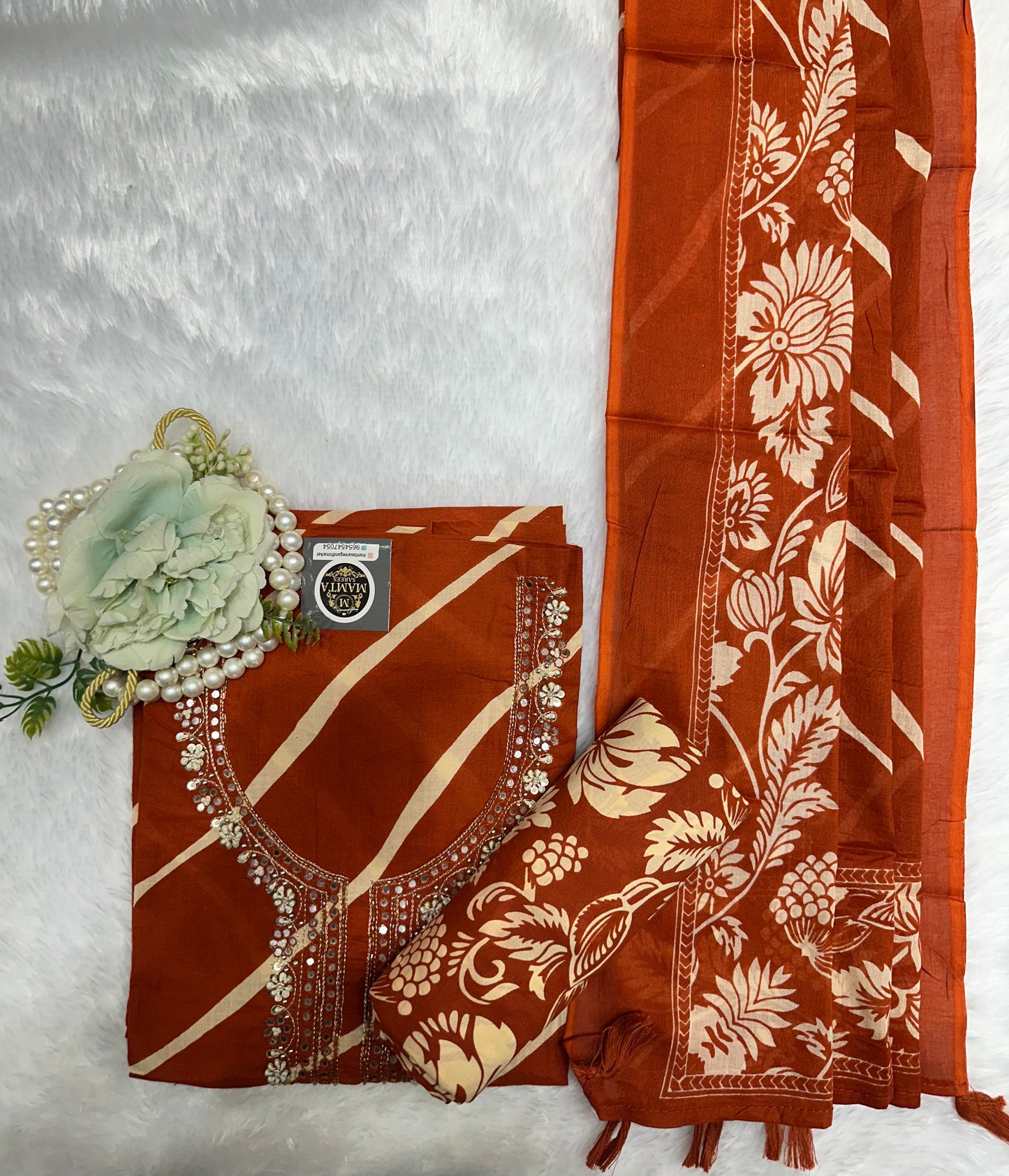 Rust Mirror Embroidered Kurti