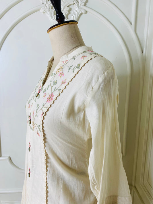 Ivory Floral Embroidered Kurta Set