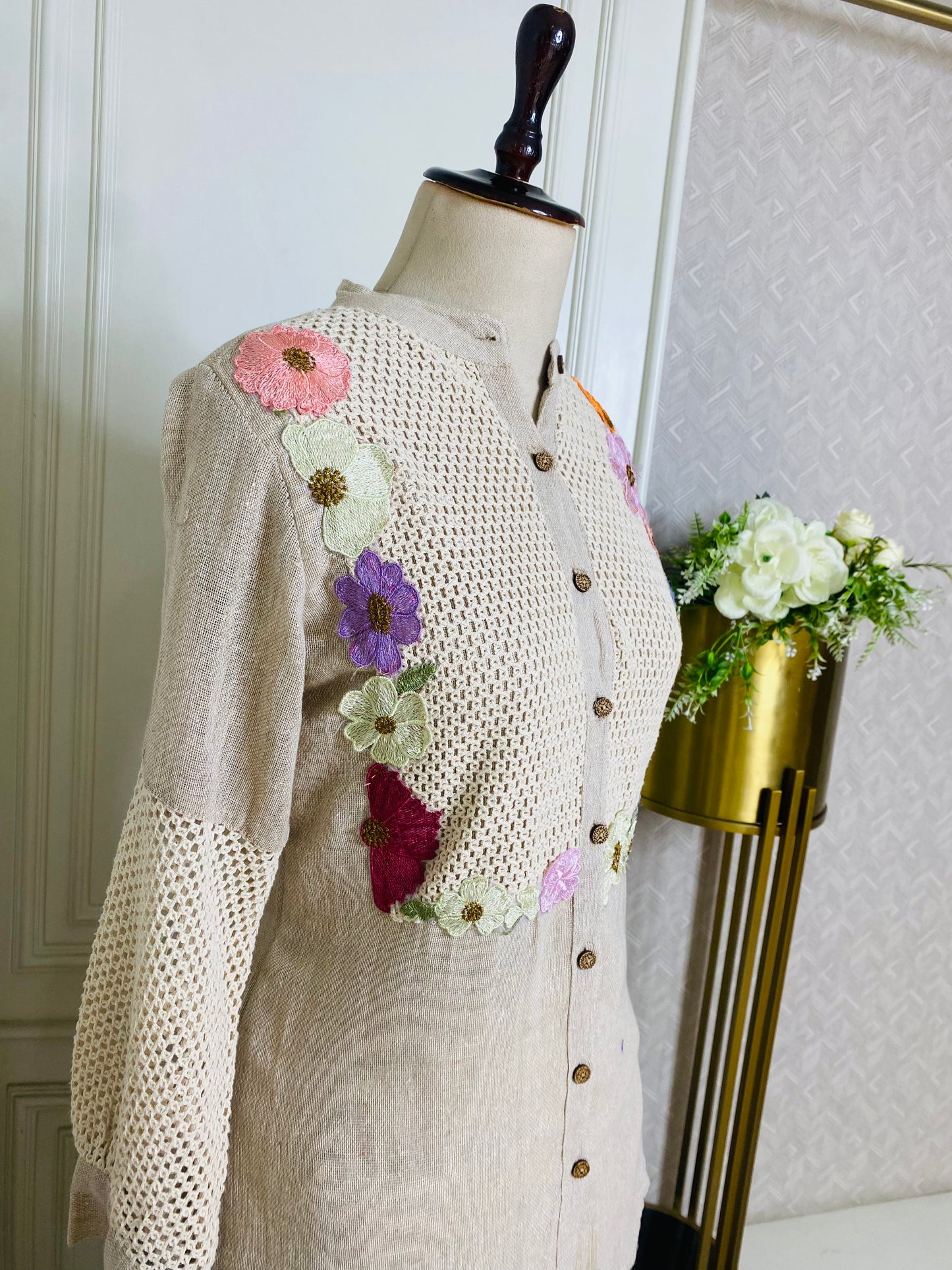 Beige Floral Embroidered Co-Ord Set for Women
