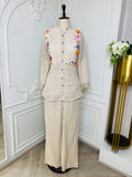 Beige Floral Embroidered Co-Ord Set for Women
