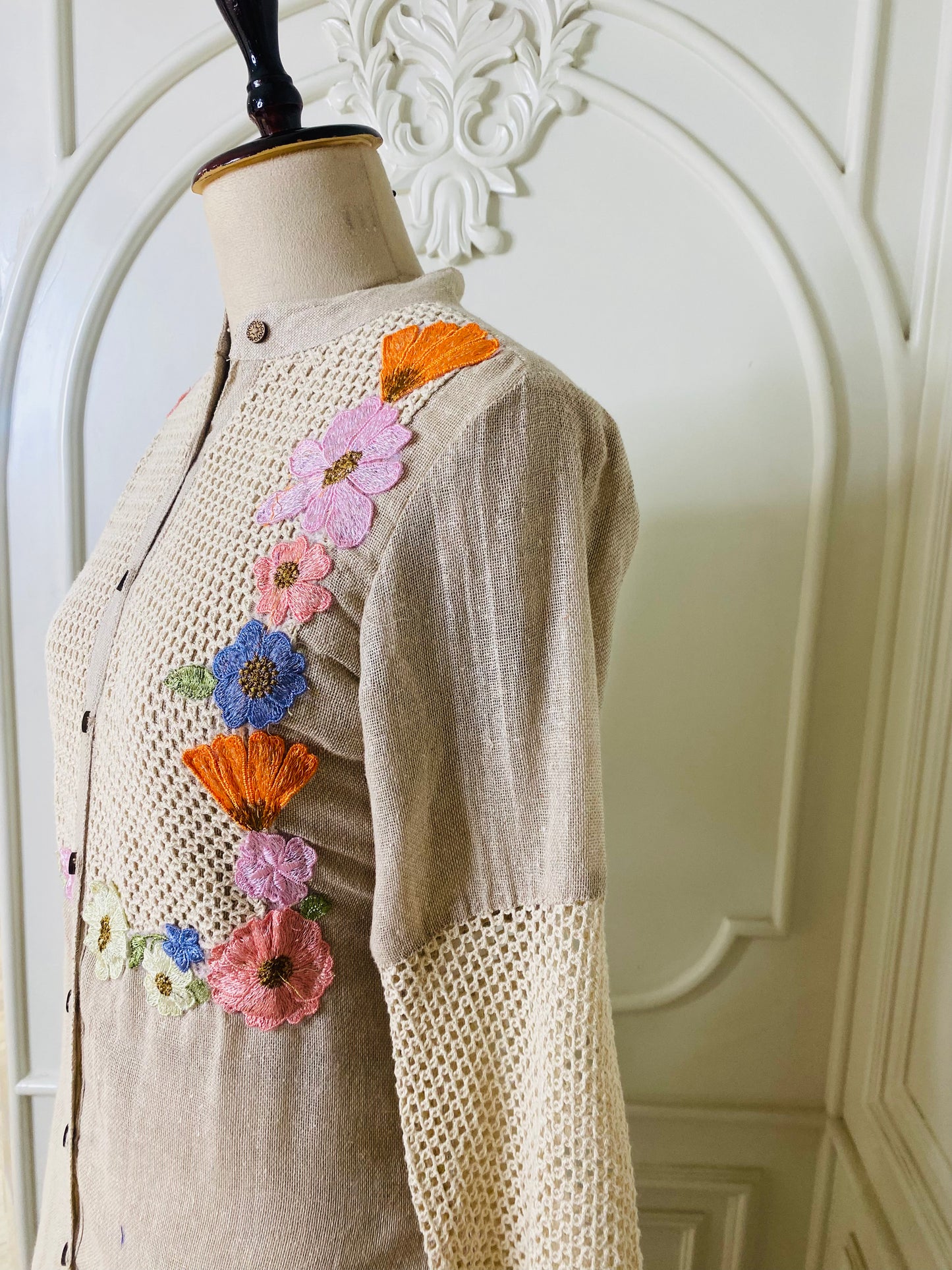 Beige Floral Embroidered Co-Ord Set for Women