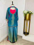 Teal Silk Kurta Sharara Set with Pink Dupatta
