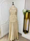 Champagne Embroidered Designer Gown with Floral Handwork