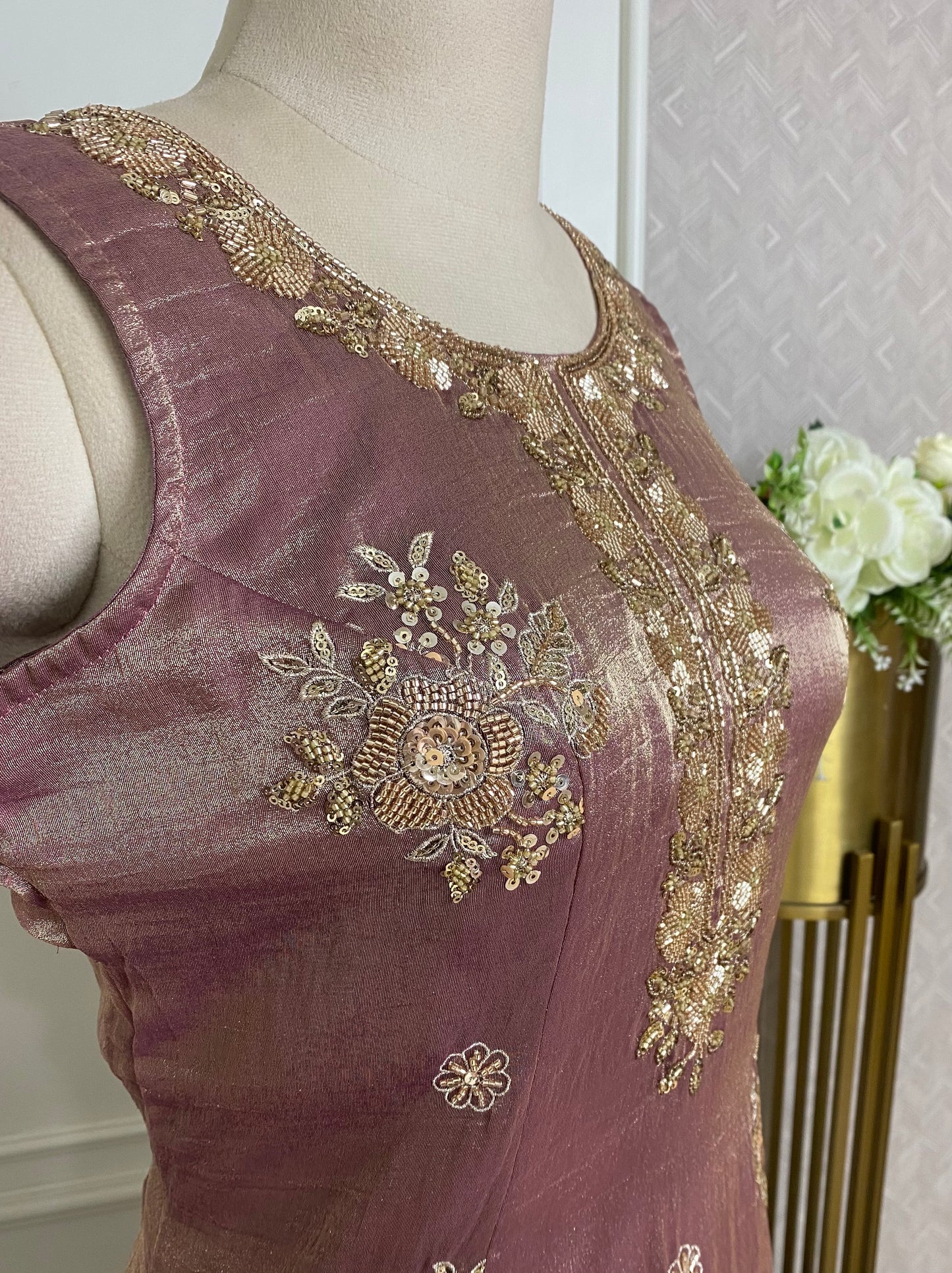 Mauve Embroidered Sharara Suit Set with Dupatta