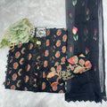 Black Floral Printed Suit Set
