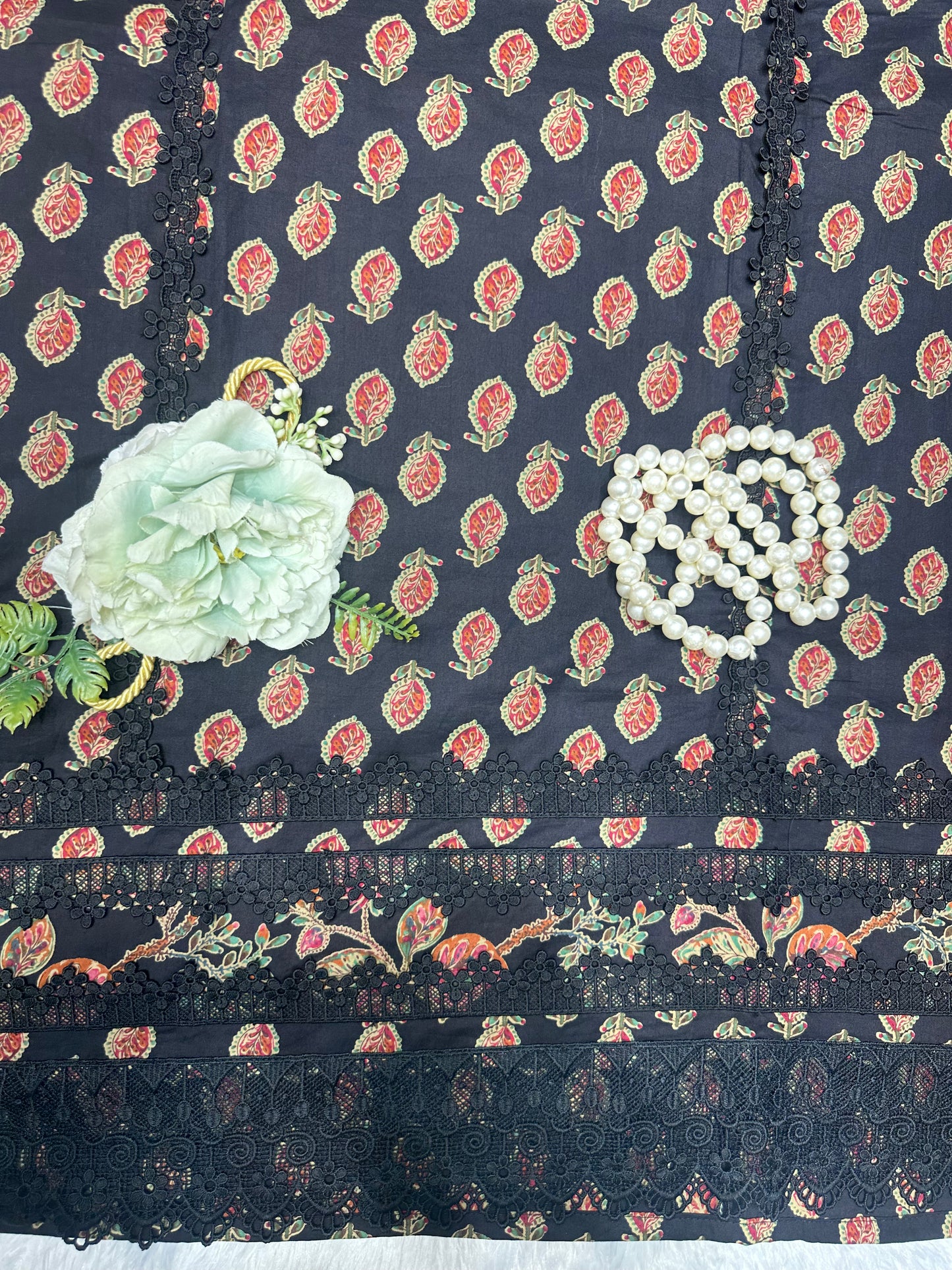 Black Floral Printed Suit Set