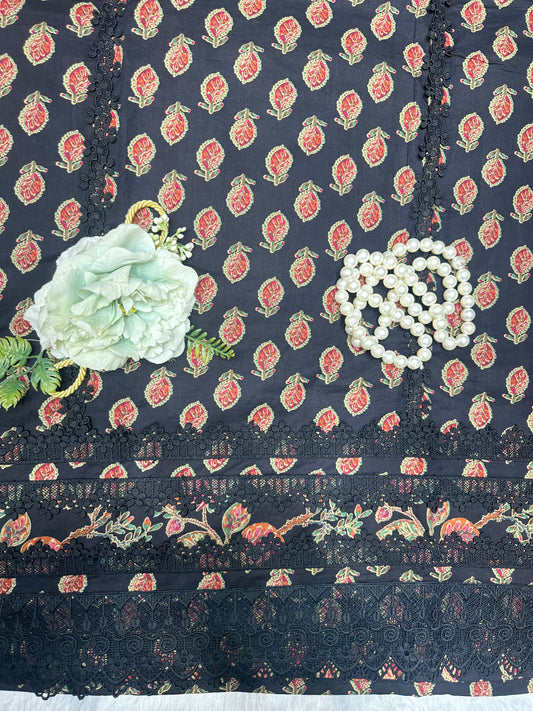 Black Floral Printed Suit Set