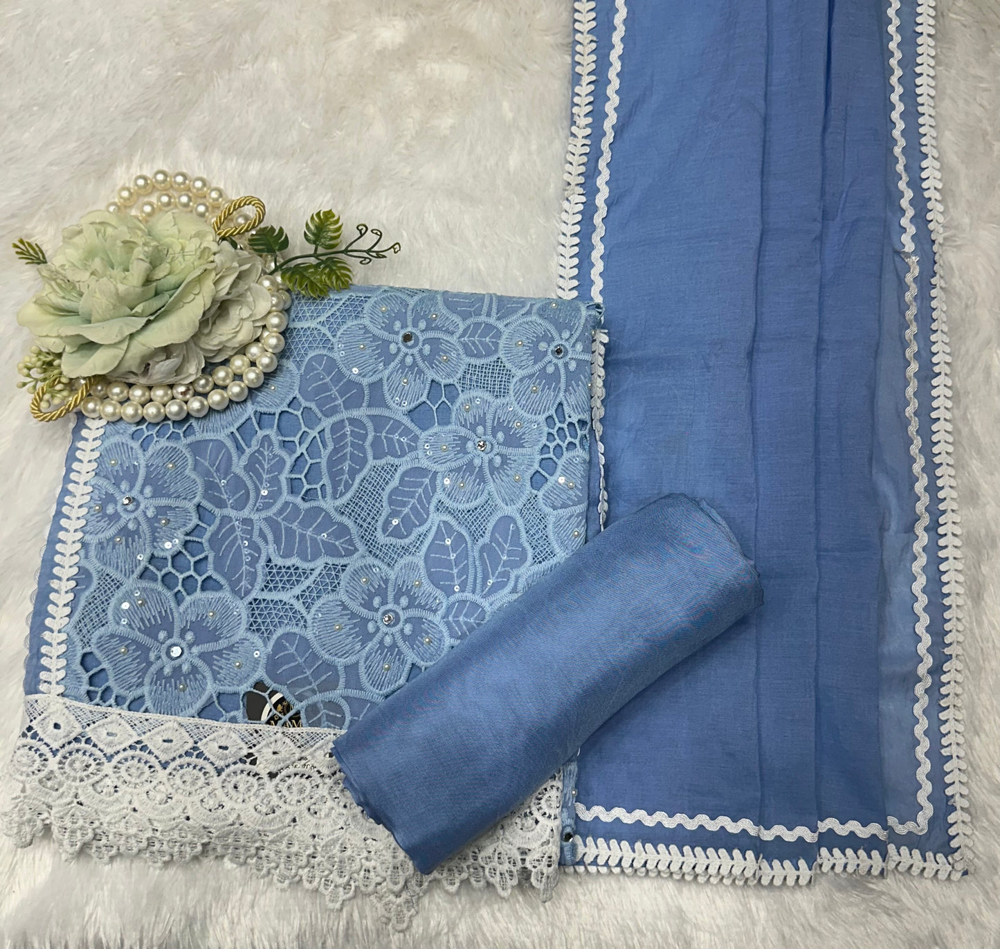 Sky Blue Cotton Women's Suit