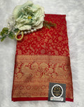 Red Banarasi Silk Saree with Golden Zari Work