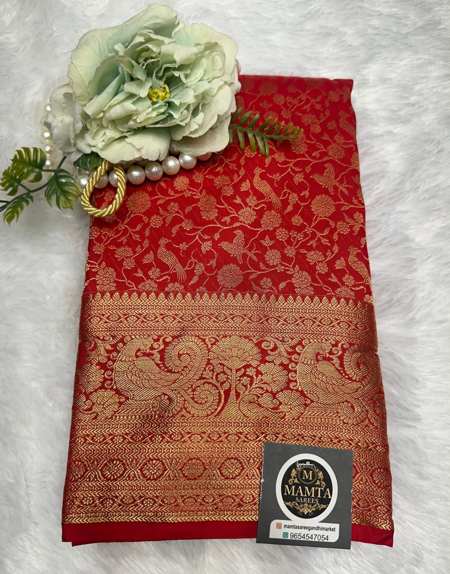 Red Banarasi Silk Saree with Golden Zari Work