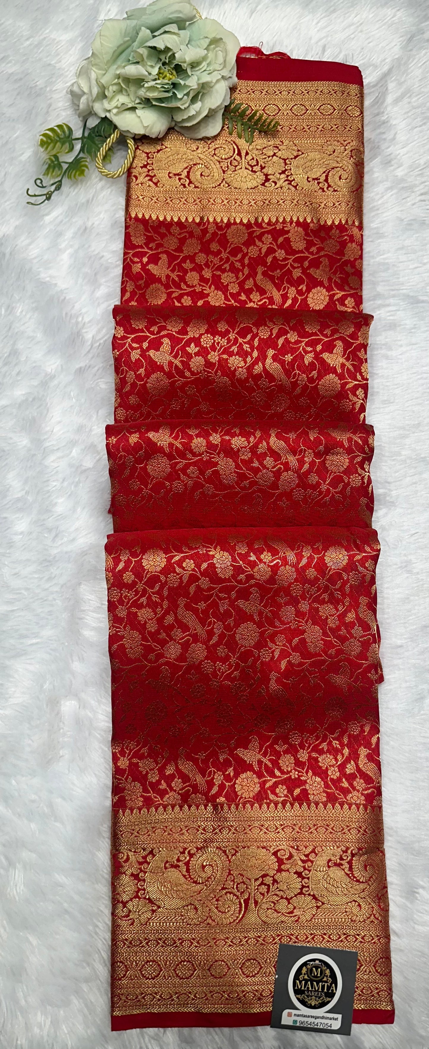 Red Banarasi Silk Saree with Golden Zari Work