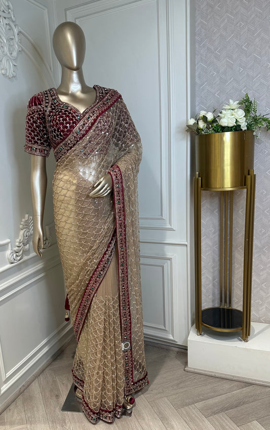 Handcrafted Designer Net Saree with Heavy Stone Work