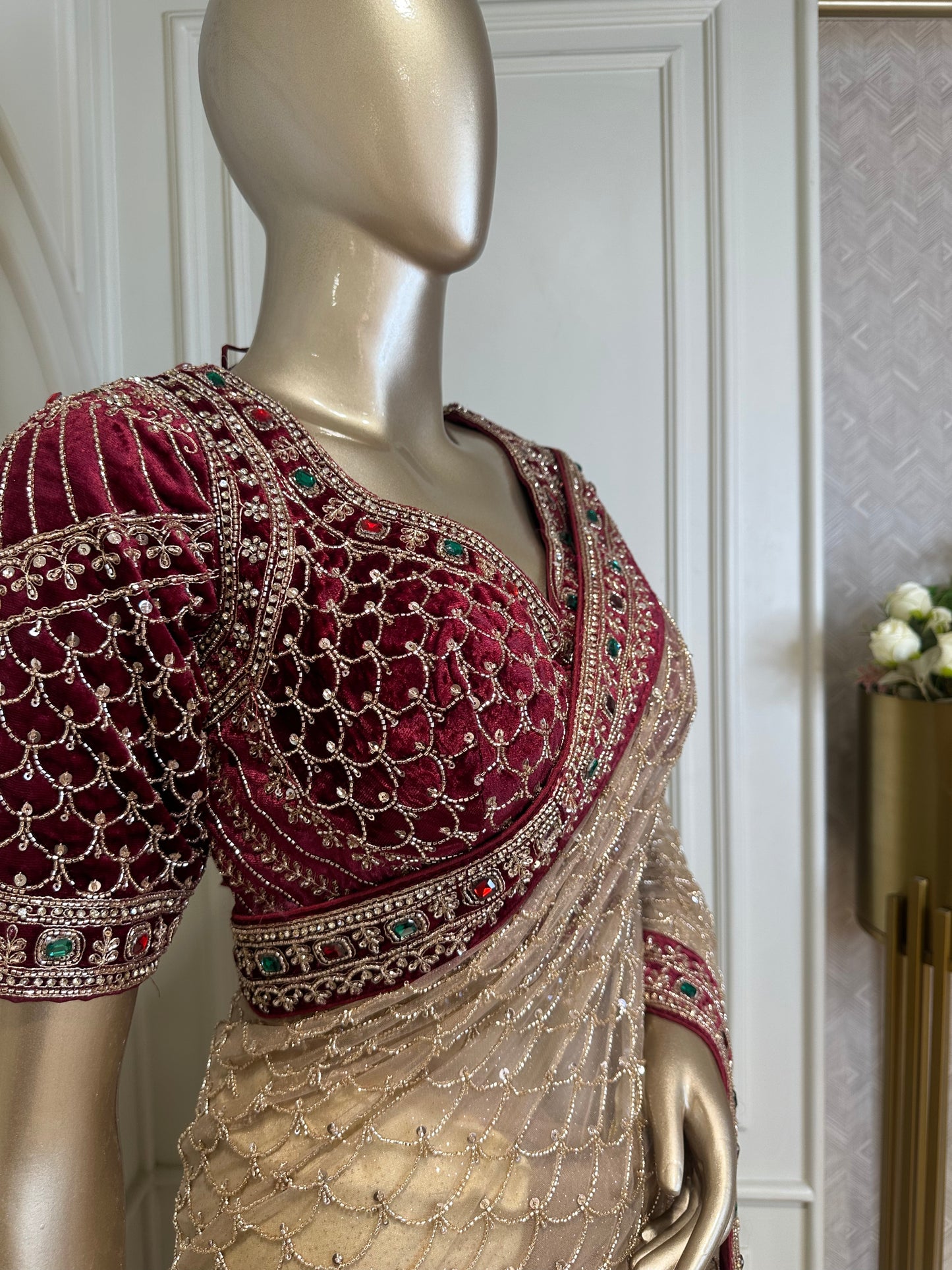 Handcrafted Designer Net Saree with Heavy Stone Work