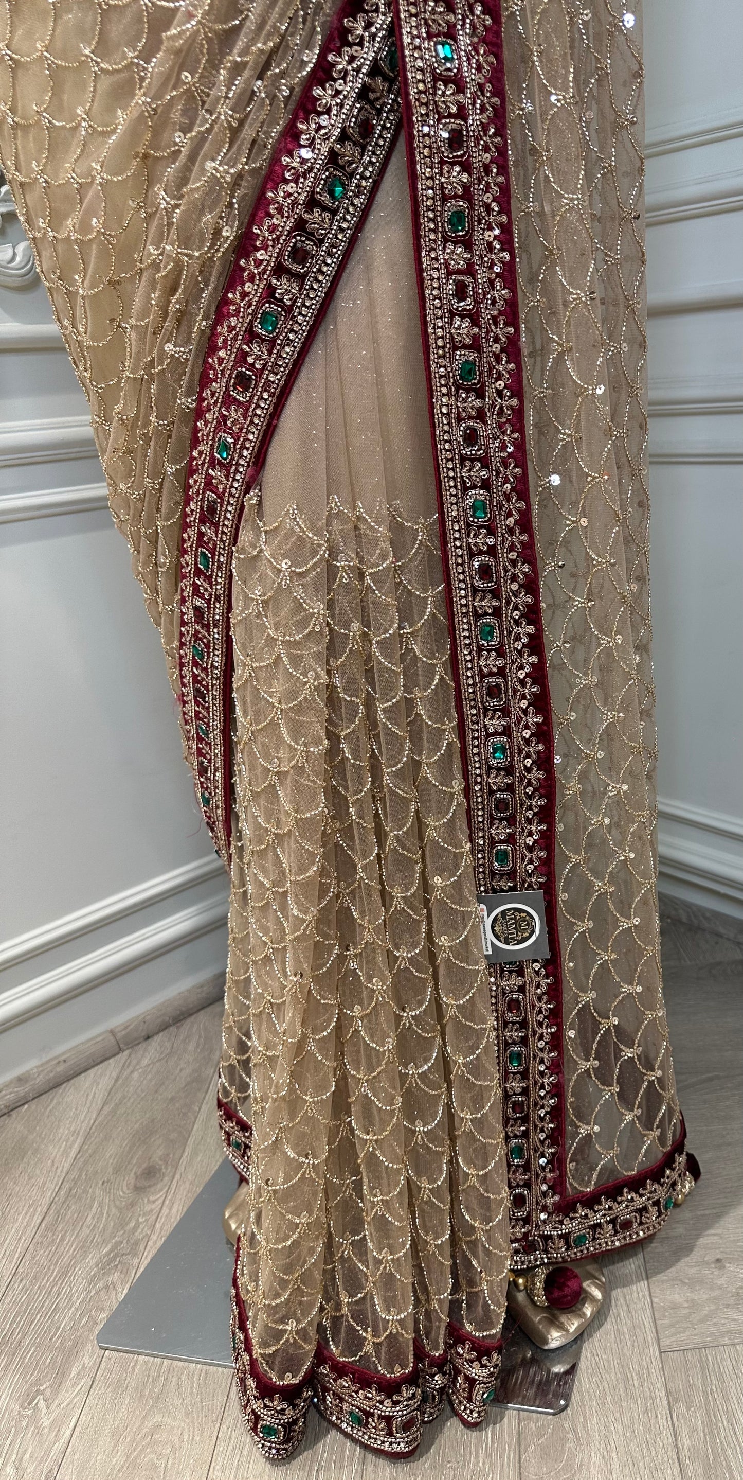 Handcrafted Designer Net Saree with Heavy Stone Work
