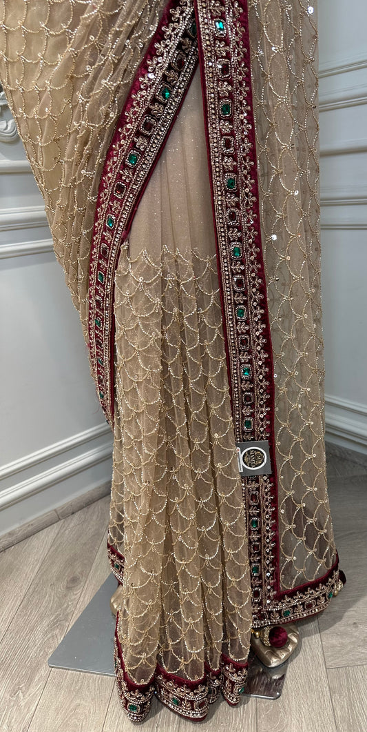 Handcrafted Designer Net Saree with Heavy Stone Work