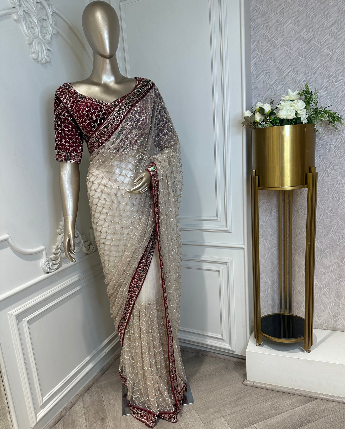 Handcrafted Designer Net Saree with Heavy Stone Work