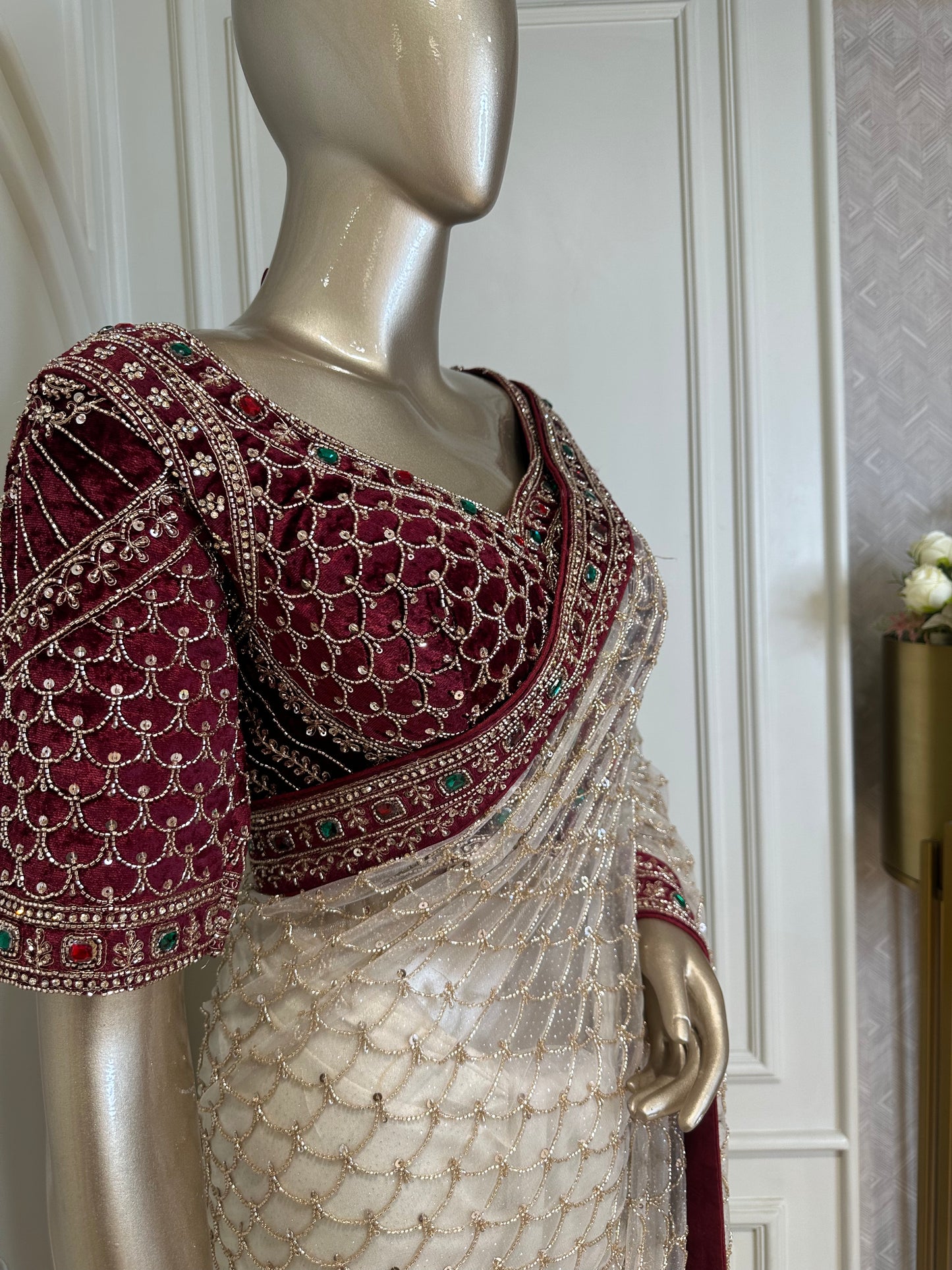 Handcrafted Designer Net Saree with Heavy Stone Work