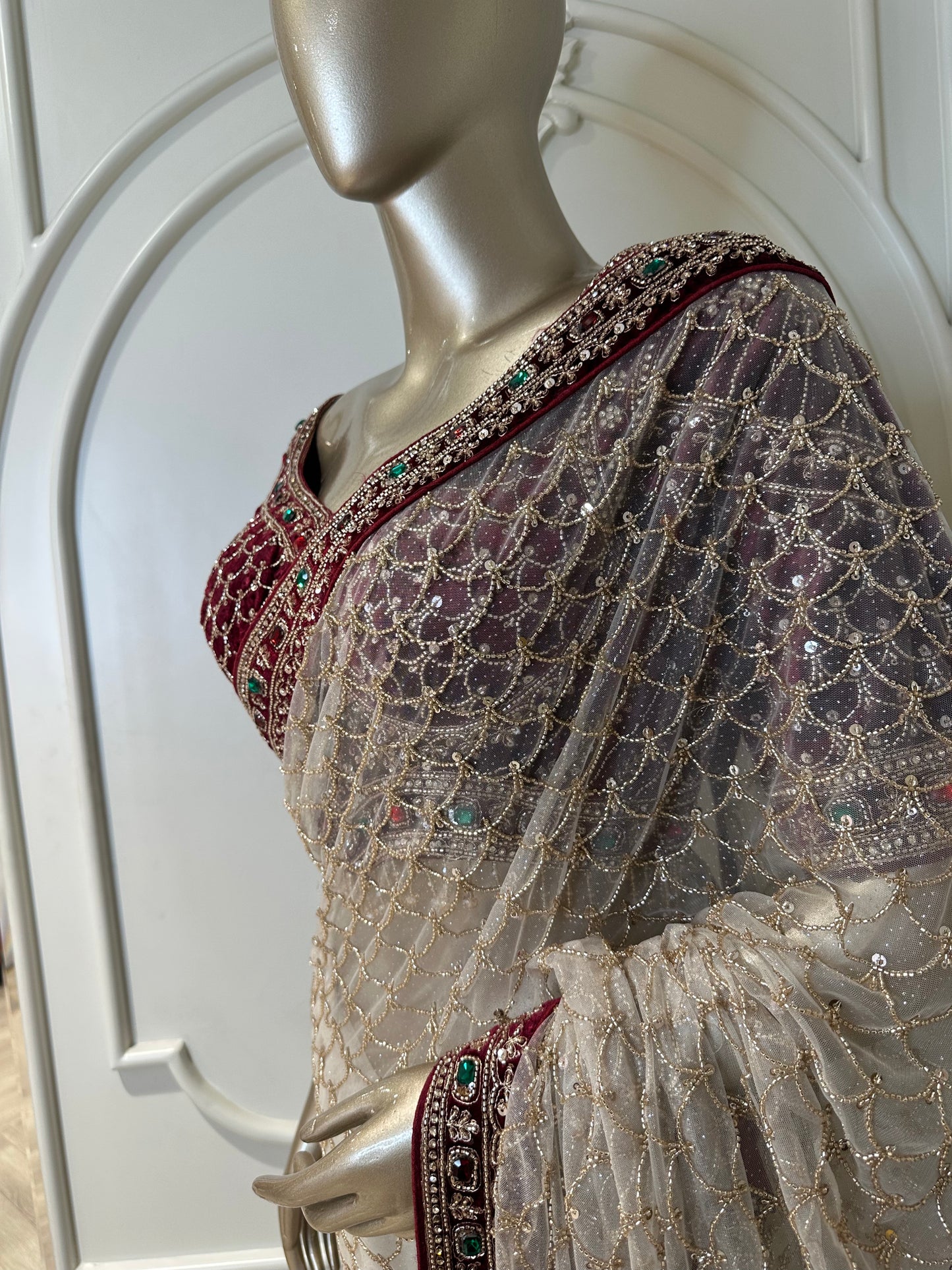 Handcrafted Designer Net Saree with Heavy Stone Work