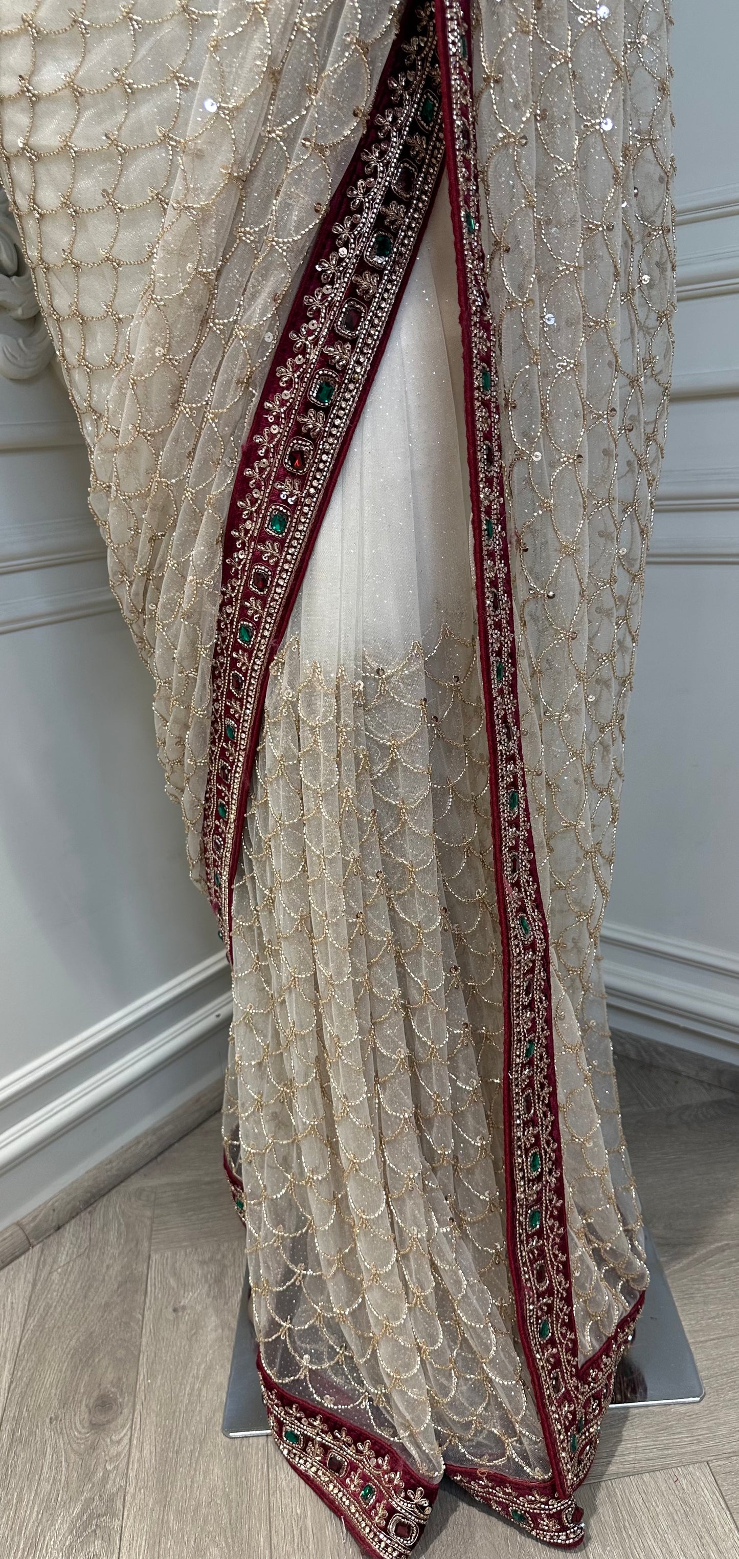 Handcrafted Designer Net Saree with Heavy Stone Work