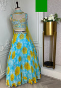 Pastel Blue & Yellow Embroidered Lehenga Set