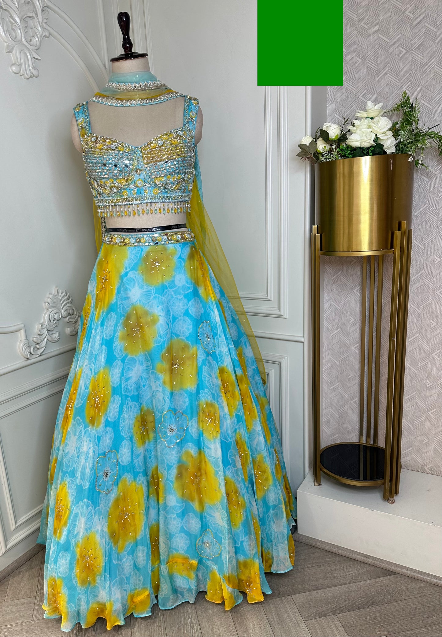 Pastel Blue & Yellow Embroidered Lehenga Set