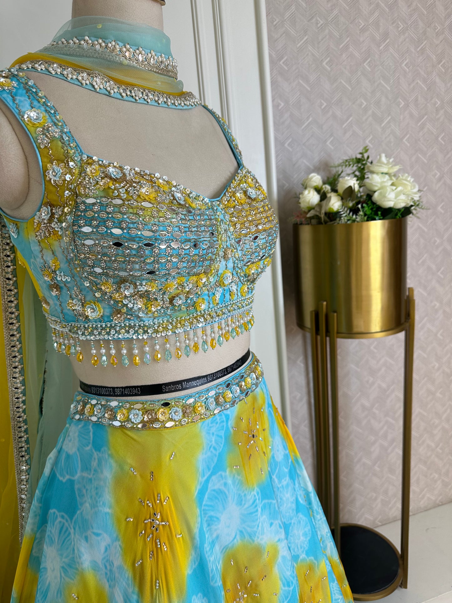 Pastel Blue & Yellow Embroidered Lehenga Set
