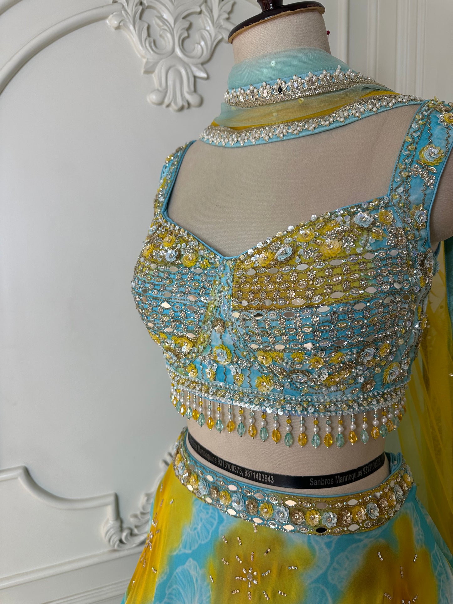 Pastel Blue & Yellow Embroidered Lehenga Set