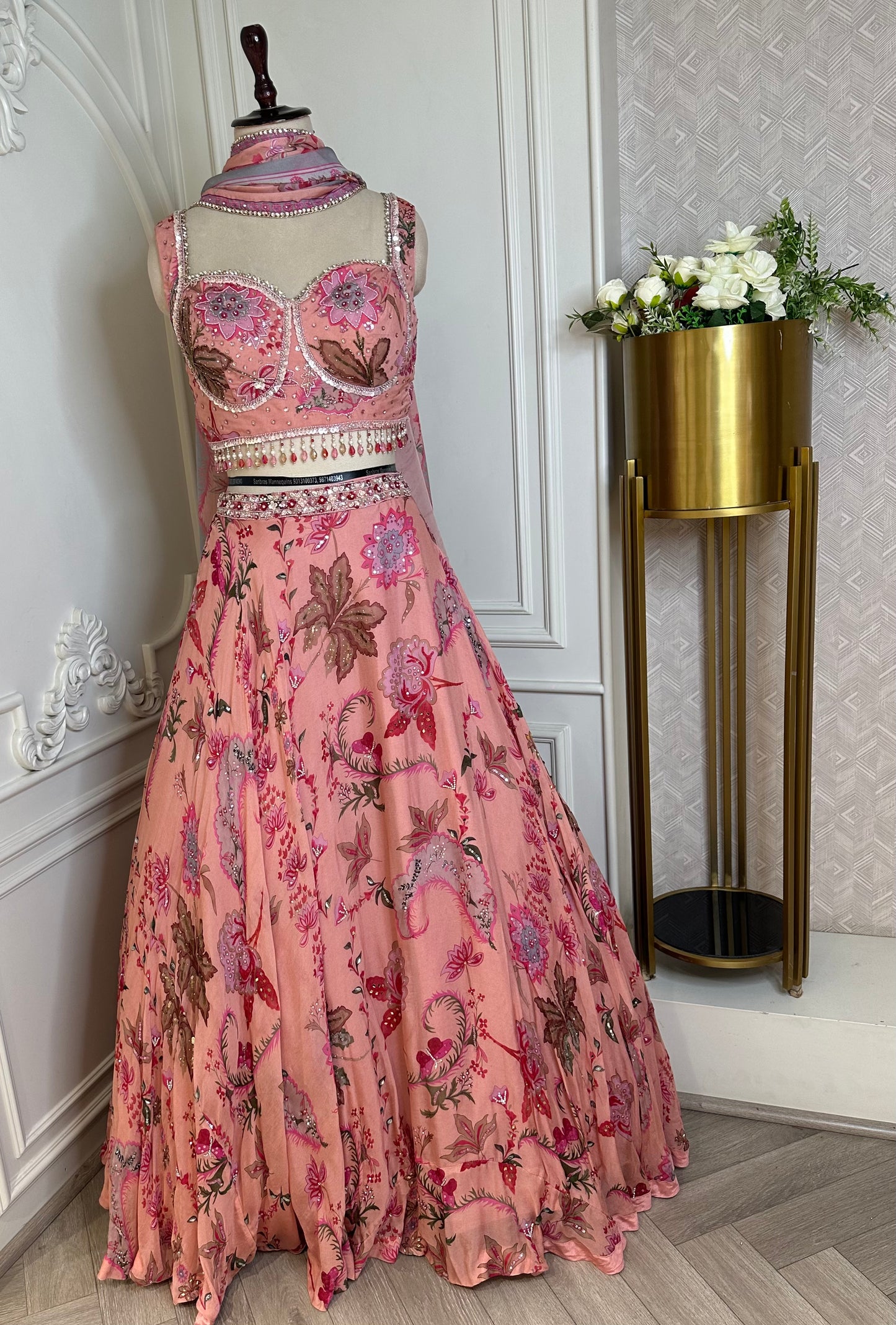 Peach Floral Embroidered Designer Lehenga Set