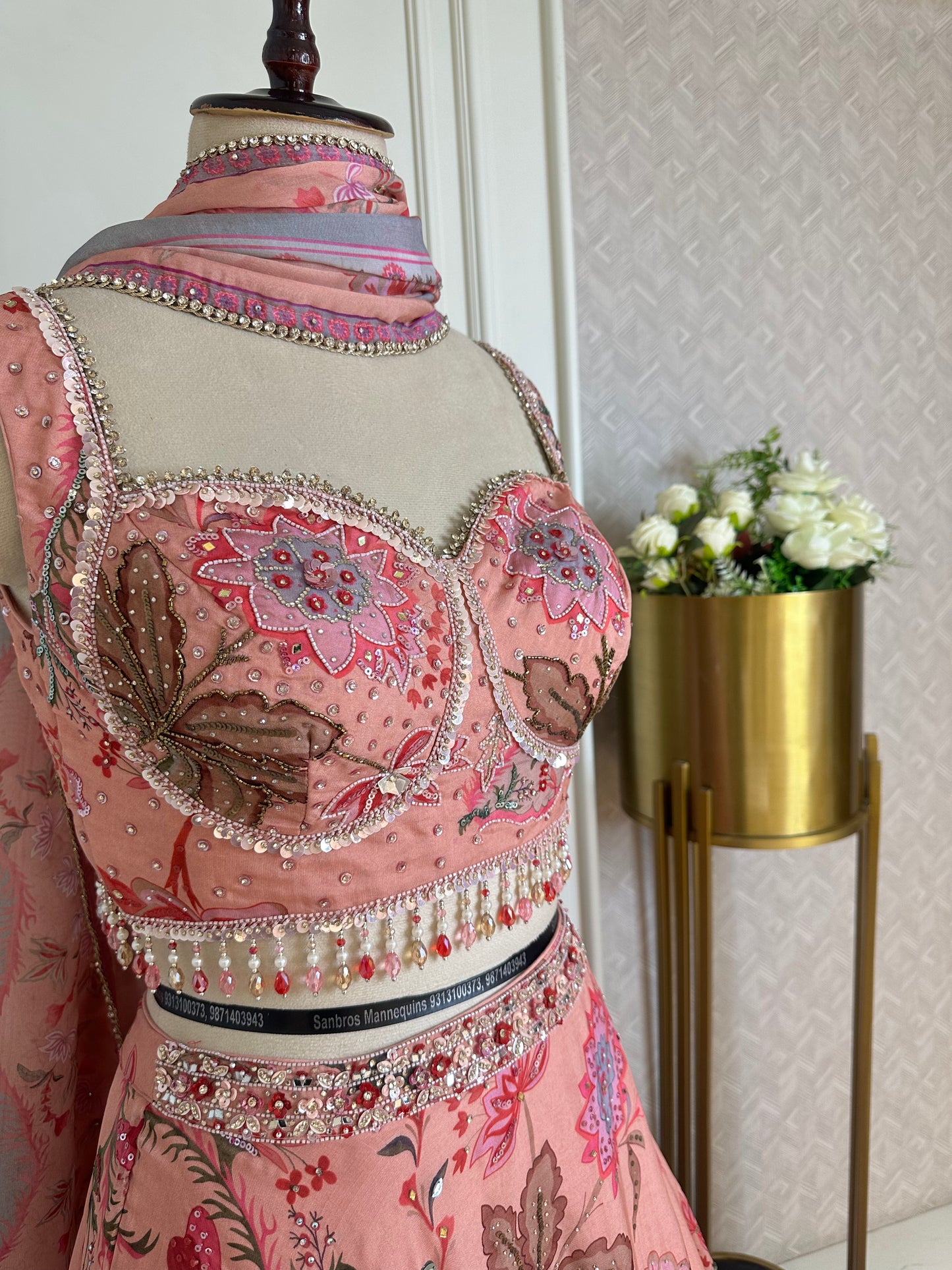 Peach Floral Embroidered Designer Lehenga Set