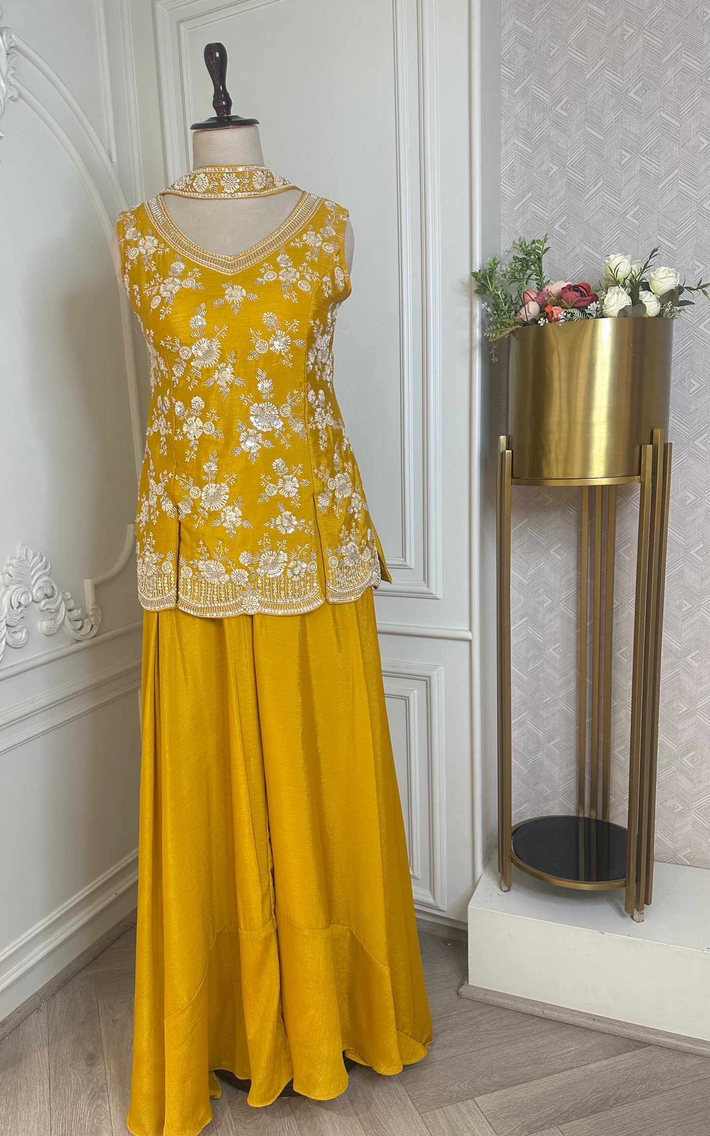 Mustard Yellow Hand Embroidered Designer Suit Set with Dupatta