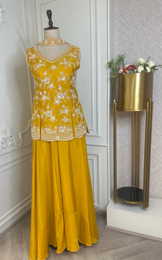 Mustard Yellow Hand Embroidered Designer Suit Set with Dupatta