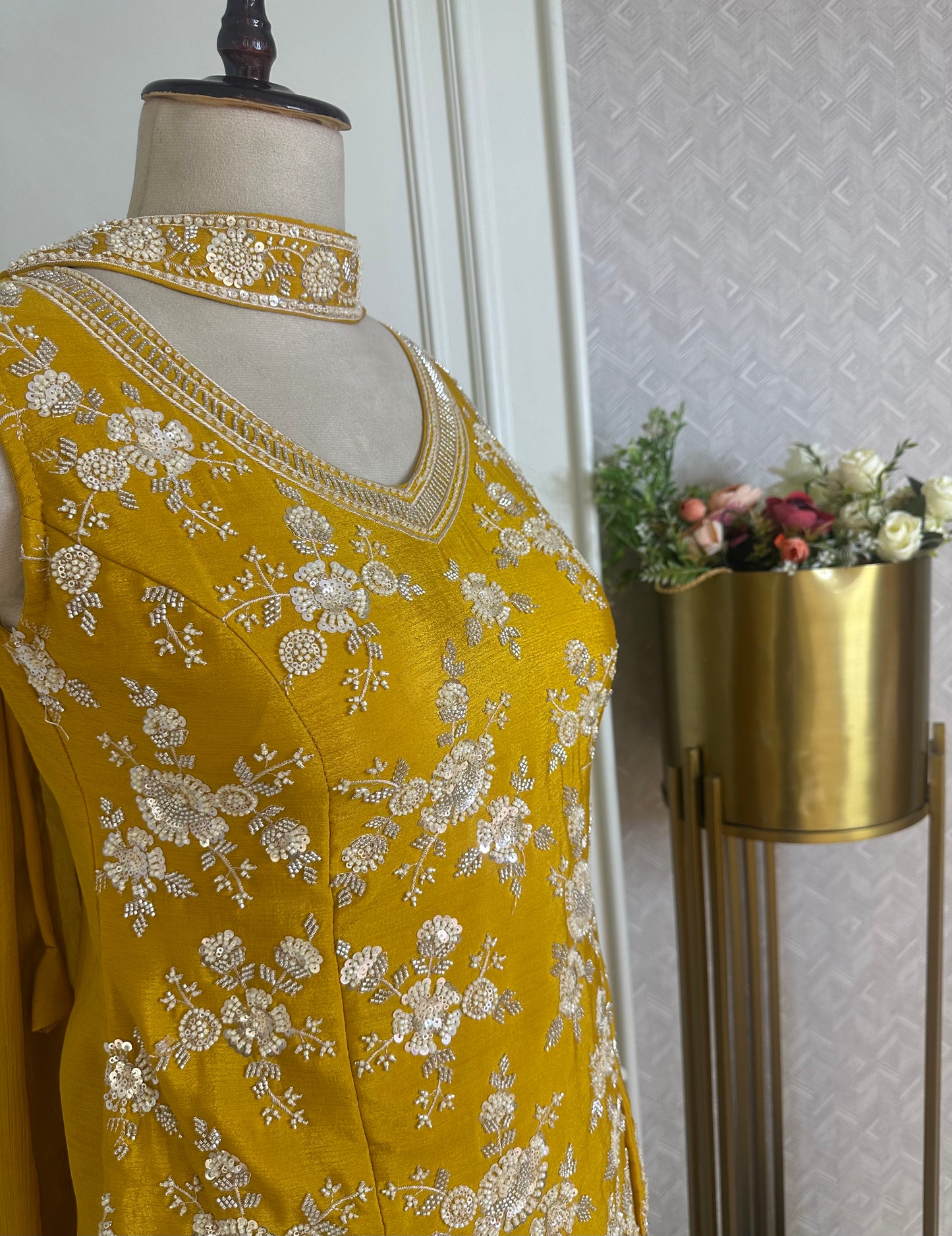 Mustard Yellow Hand Embroidered Designer Suit Set with Dupatta