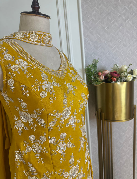 Mustard Yellow Hand Embroidered Designer Suit Set with Dupatta