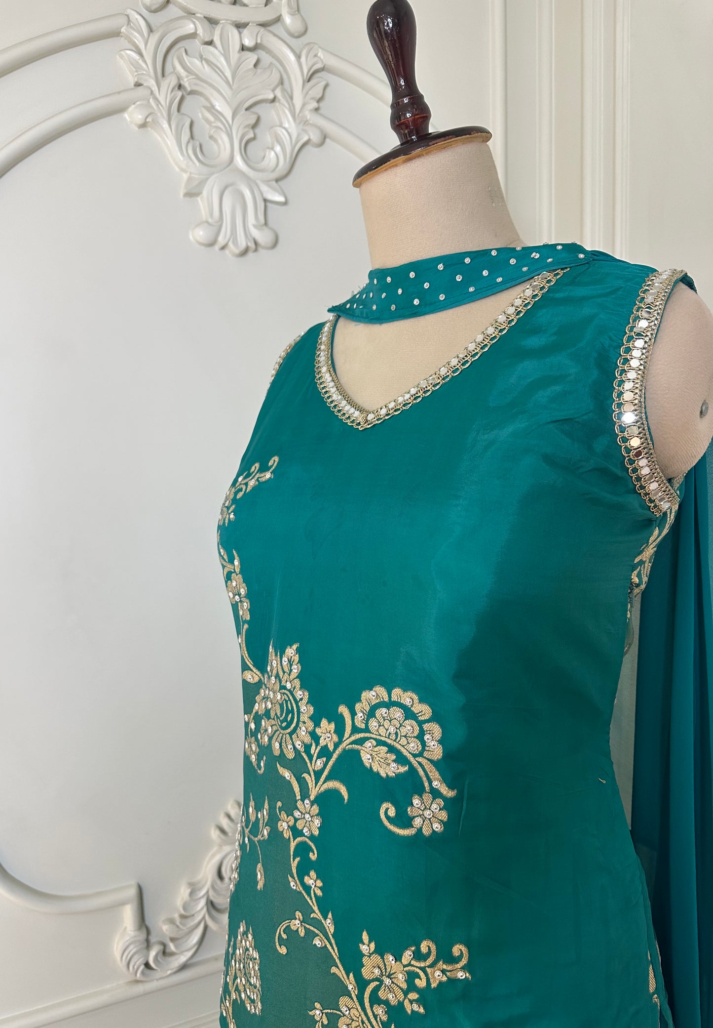 Teal Green Embroidered Designer Suit Set with Dupatta