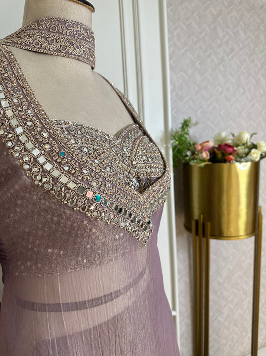 Dusty Lavender Designer Sharara Suit Set with Heavy Embroidery