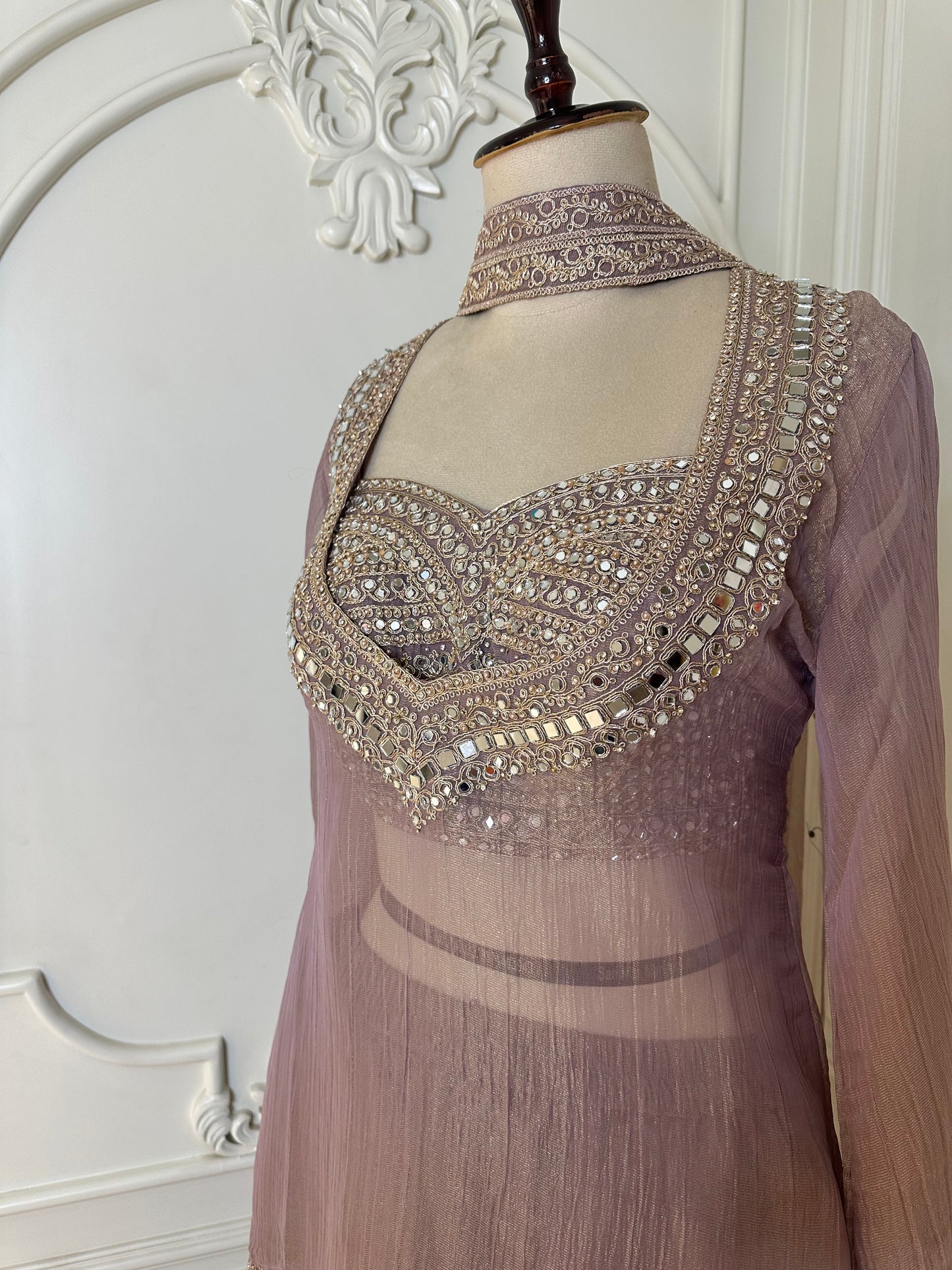 Dusty Lavender Designer Sharara Suit Set with Heavy Embroidery