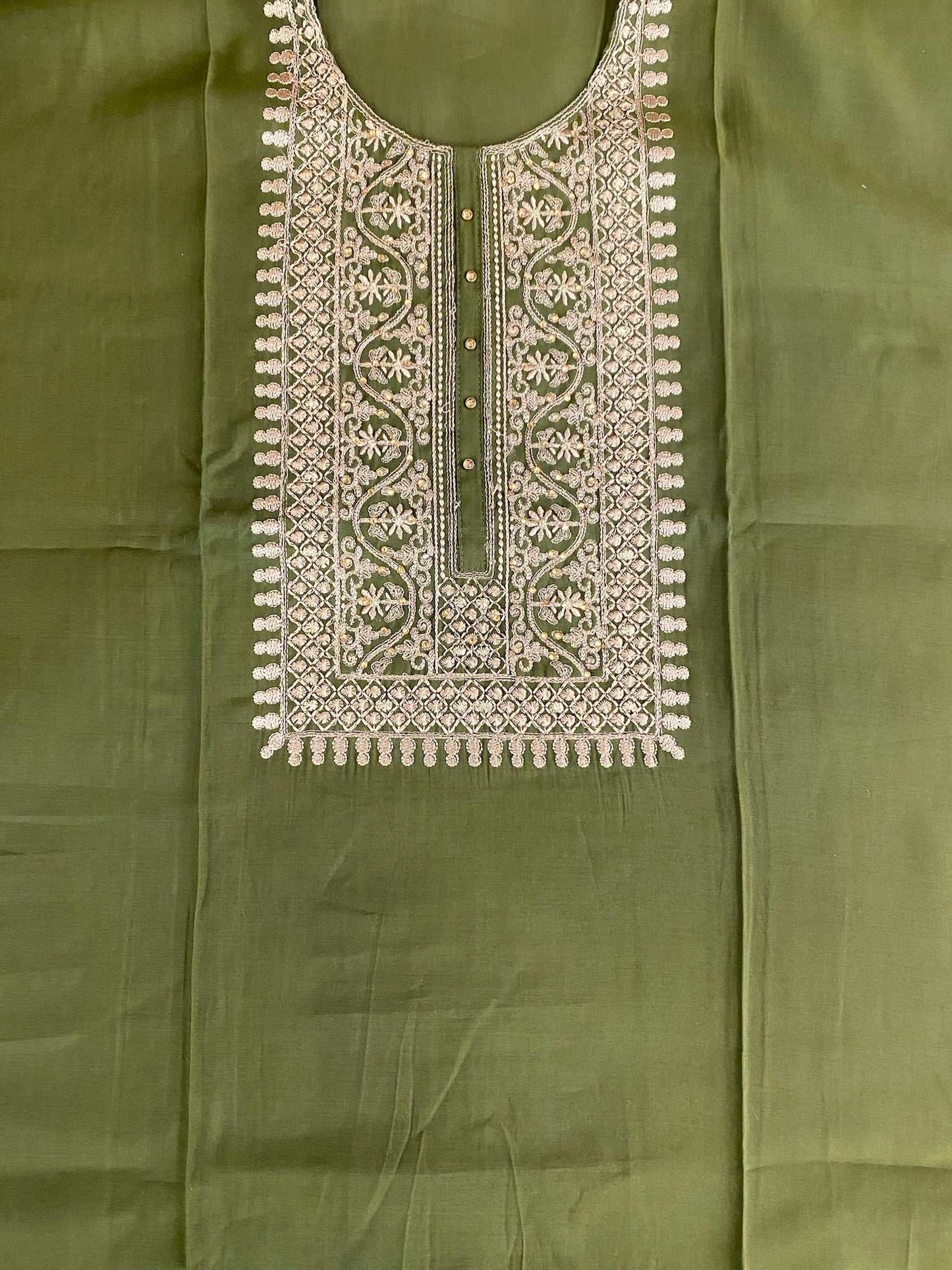 Mehndi Thread Work Semi Crepe Unstitched Salwar Suit