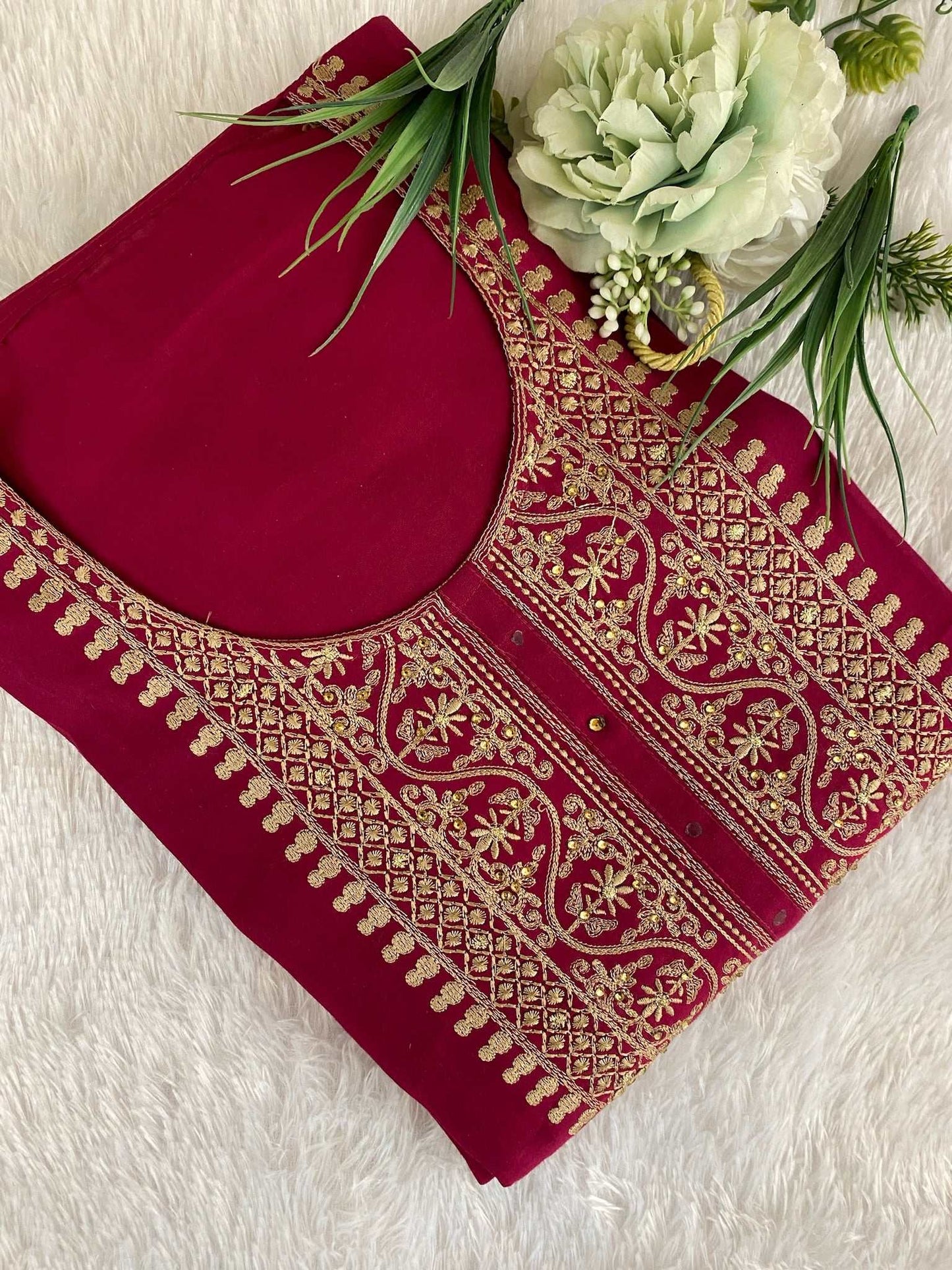 Mehndi Thread Work Semi Crepe Unstitched Salwar Suit