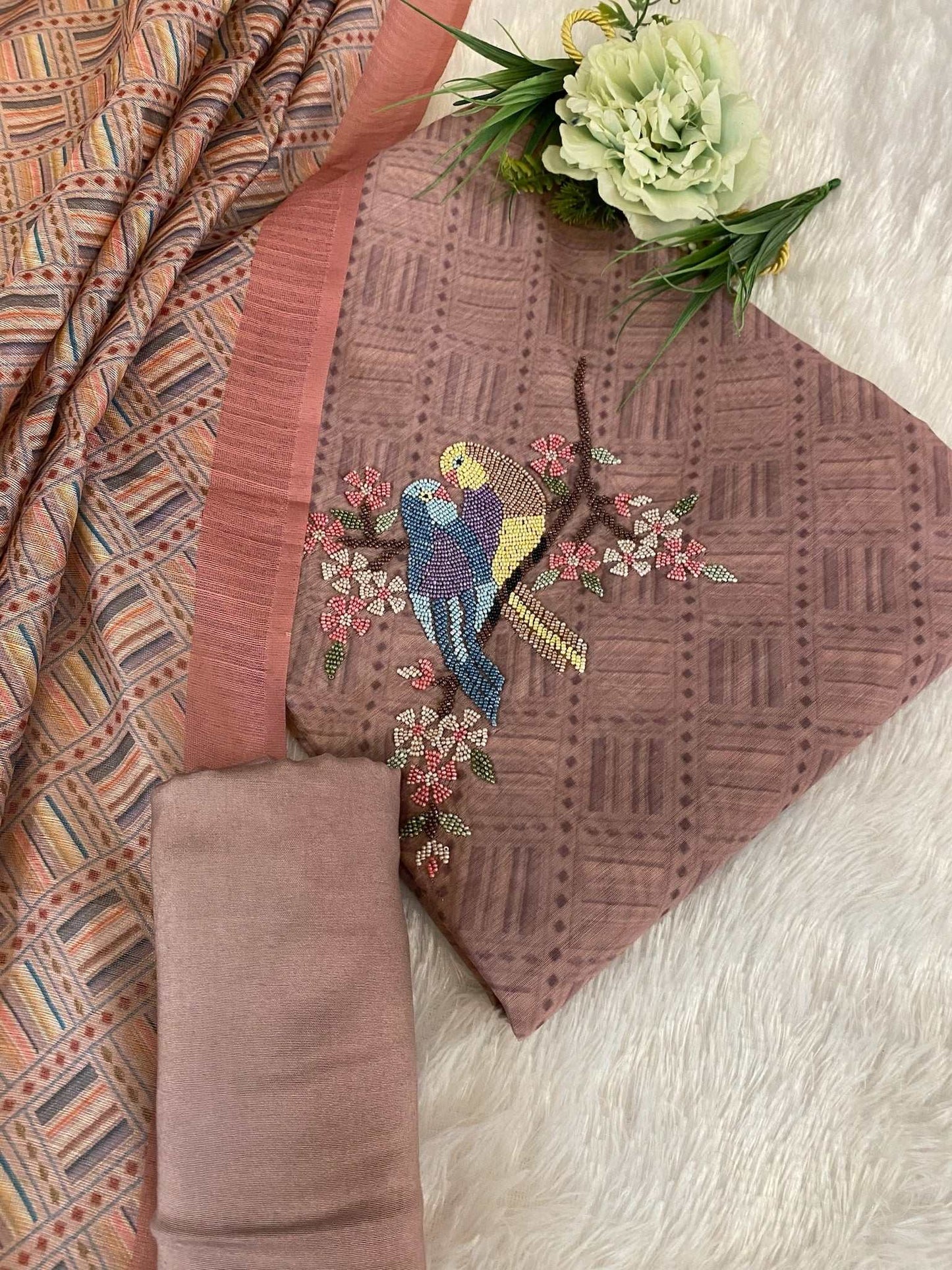 onion pink chanderi suit