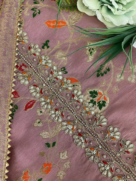 Pink Thread work Soft Silk Suit