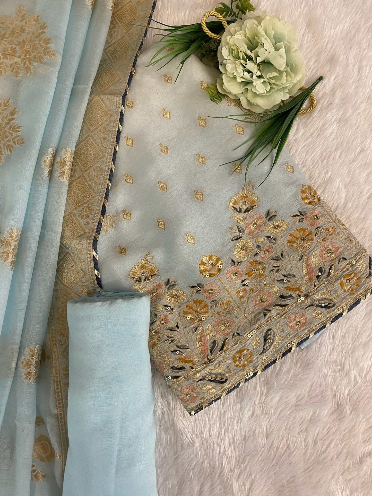 light sky blue soft silk Suit
