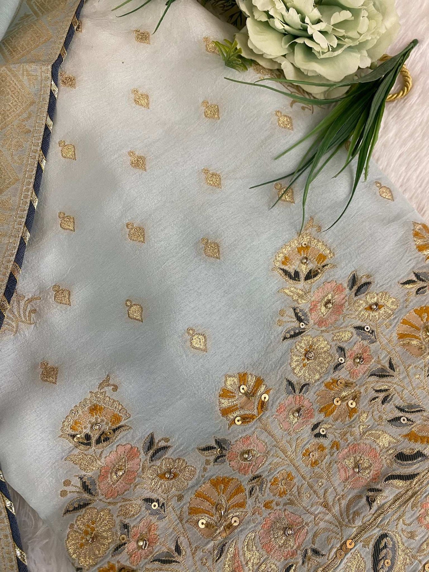 light sky blue soft silk Suit