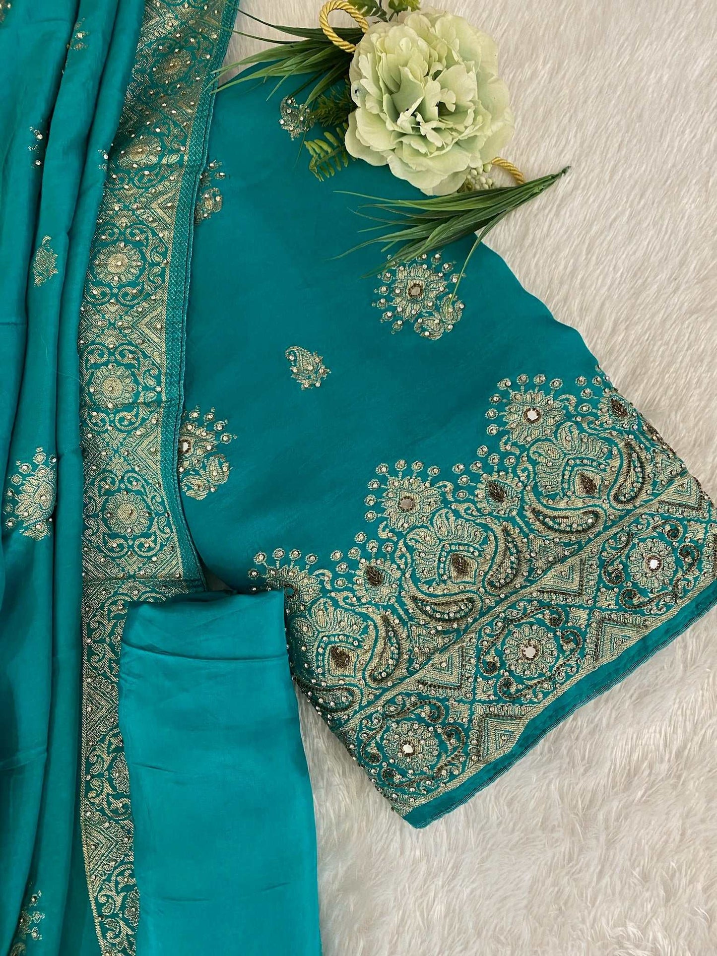 Firoji Stonework Semi Crepe Suit