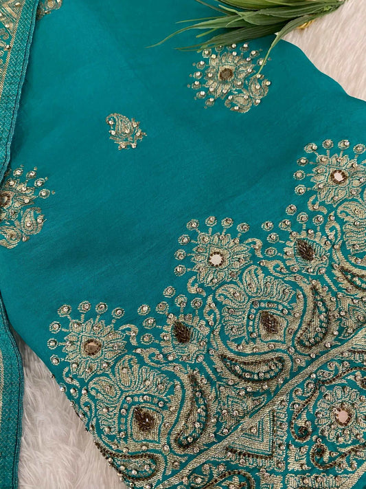 Firoji Stonework Semi Crepe Suit